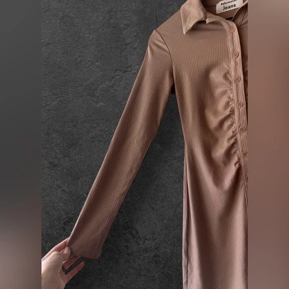 Reformation Jeans Tan Long Sleeve Dress Ribbed Amy Knit Dress Size XS - Picture 8 of 12